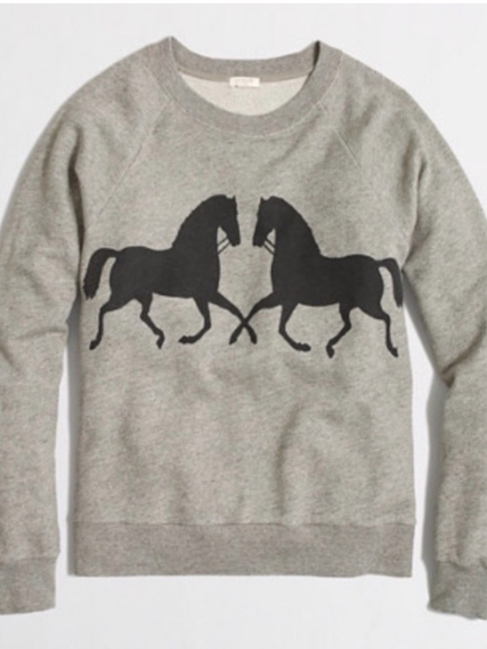 J. Crew Grey Crewneck Sweater with Black Horse Motif